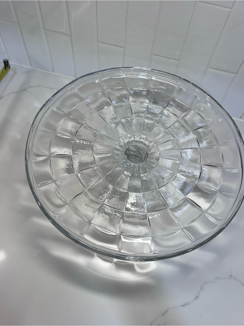 Vintage Anchor Hocking Pedestal Cake Stand 12” Block Optic Waffle Clear Glass